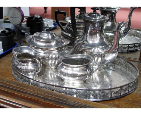 Spear &amp; Jackson Plated Four Piece Tea Service, oval galleried tray.
