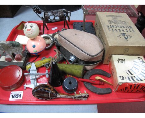 'Sportser' Cine Camera, students microscope (boxed), Dinky planes, handcuffs, chattering teeth, Meccano motor and key, etc:- 