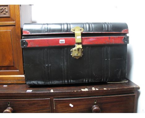 A Late XIX Century Painted Tin Trunk, with carrying handles.