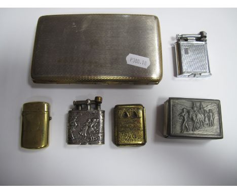 Smoking Interest - a Continental lighter (stamped 800), decorated with dancers in relief, another 1930's 'Polo' example, pewt