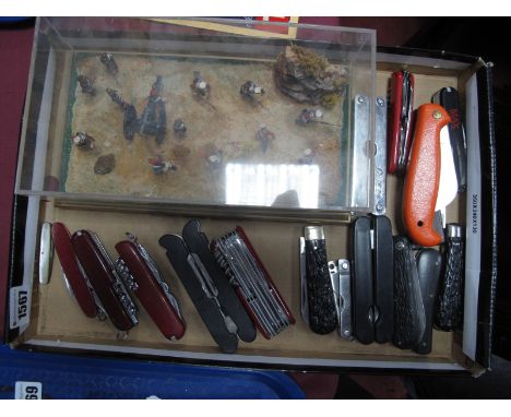 A Quantity of Penknives, Swiss Army style examples, soldier monage:- One Tray