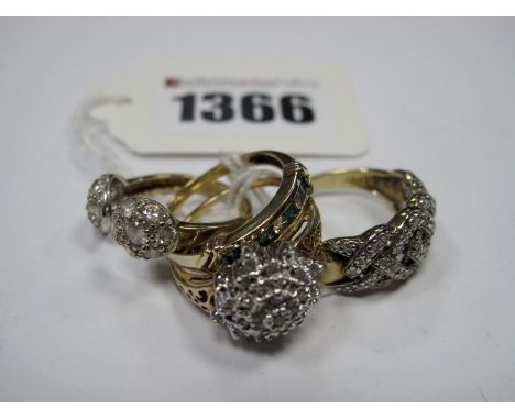 A 9ct Gold Diamond Cluster Ring, with openwork shoulders, stamped "25pts"; together with a 9ct gold stone set ring, alternate