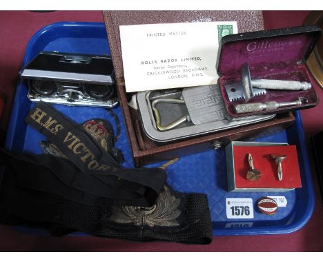 A Vintage" Rolls Razor" Shaving Kit, in original box, together with a "Gillette" Razor, in a box, a pair of collapsable binoc