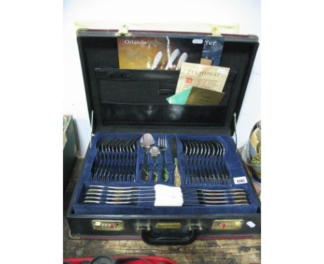 Maier &amp; Schulze Solingen Modern Twelve Setting Canteen of "Orlando" Stainless Cutlery, including servers, pickle forks, l