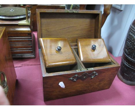 A XIX Century Walnut Tea Caddy, with pierced cross to domed lid, 23cm wide.