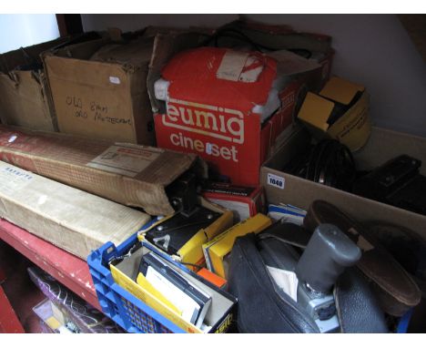 Five Boxes of Vintage Cameras, projectors, floodlights etc; plus two boxed projector screens.