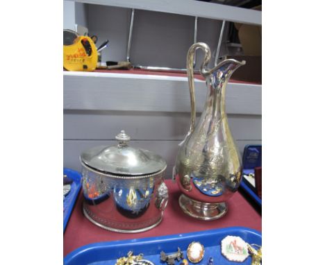 A Decorative Plated Ewer, of elongated baluster form with high loop handle, on circular spreading base; A Martin Hall &amp; C