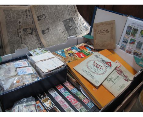 A Collection of World and GB Stamps, (mostly appear used) including high value trade cards, 1950/60's 'Soldier' army magazine