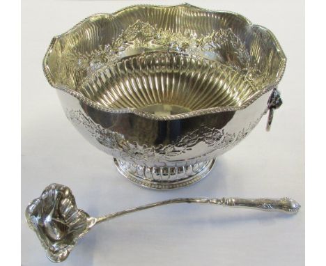 Silver plate punch bowl and ladle
