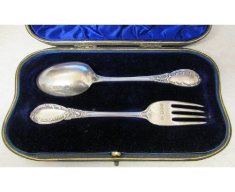 Edwardian silver cased christening spoon and fork London 1901 weight 2.1 ozt