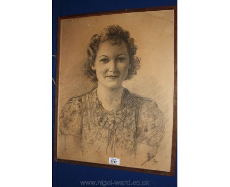 A Pencil portrait of a girl, initialled, dated 1940.