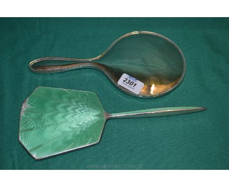 An art deco enamelled Silver Mirror and a plain Silver Mirror