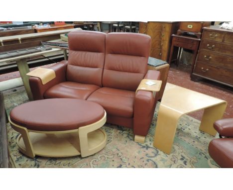 Stressless reclining 2 seater sofa with table and footstool 