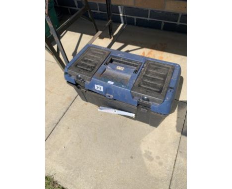 A large toolbox including an assortment of tools