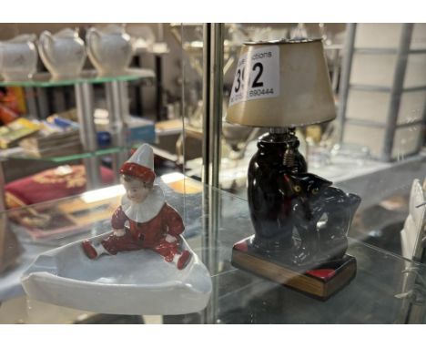 A vintage clown ashtray, A black cat &amp; Lamp lighter