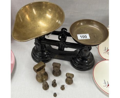 A set of vintage kitchen scales &amp; weights