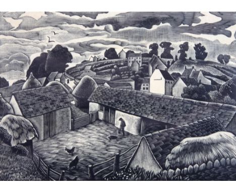 § Guy Seymour Warre Malet (British, 1900-1973), 'A Cotswold Farm', woodcut, no. 1/50, signed in pencil to margin, 18 x 25cm, 