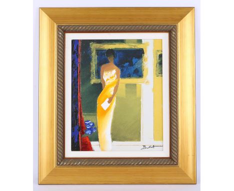 Emile Bellet (French, 1941-1922), abstract composition with female figure, hand-embellished print on canvas, ed. 81/200, sign