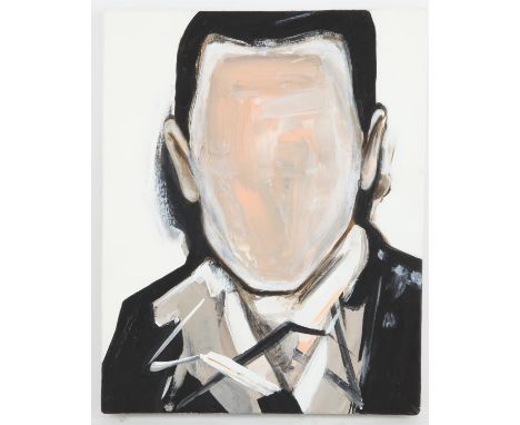 Miguel Laino (British, contemporary), Untitled, portrait of a man without a face, 2015, acrylic on canvas, inscribed with sig