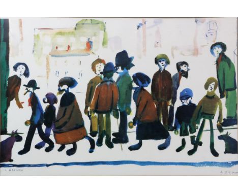 § Laurence Stephen Lowry (British, 1887-1976), 'People Standing About', lithograph in colours, signed in pencil to margin and