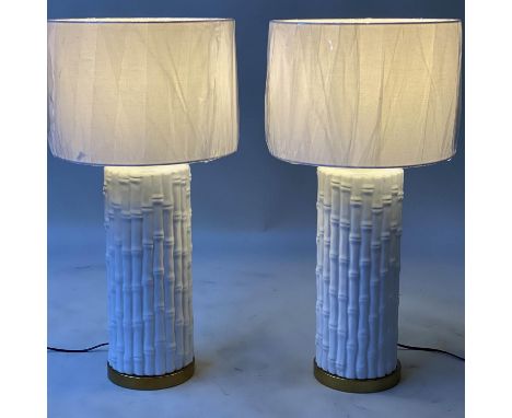 TABLE LAMPS, a pair, Casa Pupo style white ceramic bamboo and gilt metal, with shades, 72cm H. (2) 