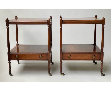 LAMP TABLES, a pair, George III design yewwood, each with undertier and drawer, 59cm x 59cm x 62cm. (2) 
