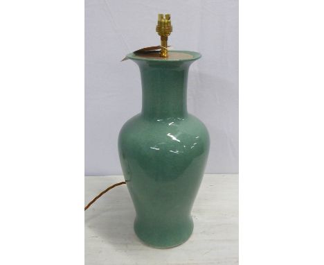 VAUGHAN LAMP BASE, in green crackle glaze, base 43cm H. 