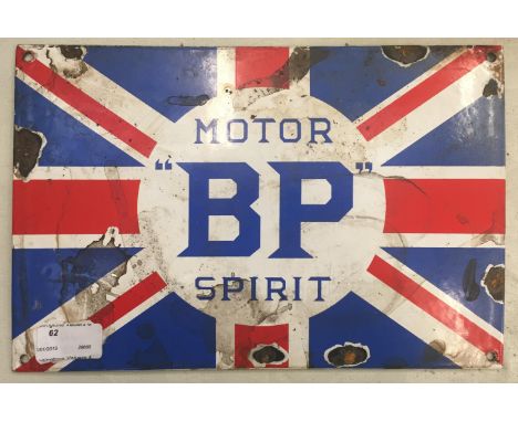 A tin sign for 'BP Motor Spirit'