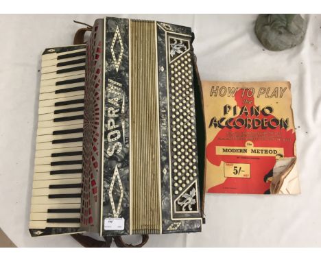 A Soprani Three accordion; together with book