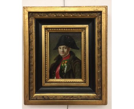 An oil on board depicting a portrait of Napoleon, 17 x 12 cm