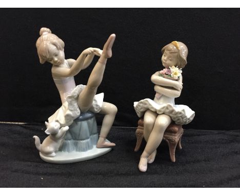 Two Lladro figures: ballerina and girl on stool