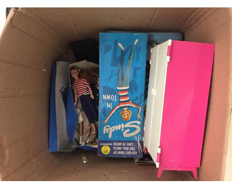 A box of vintage  Sindy dolls; together with Patch &amp; accessories