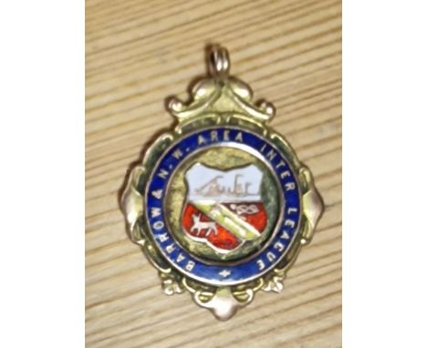 9CT GOLD FOB MEDAL FOR BARROW &amp; N.W. AREA INTER LEAGUE - WINNERS 1926-7&nbsp;
APP WEIGHT 8.7 GRAMS