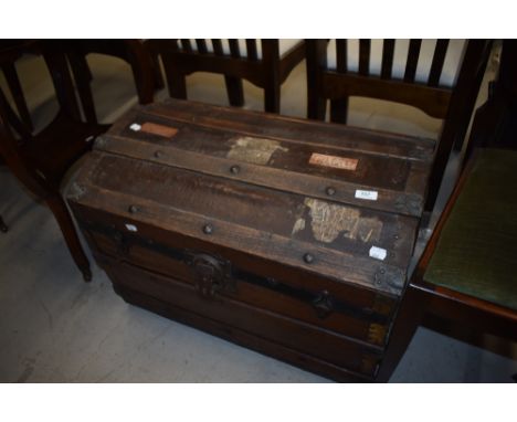 A vintage dome top travel trunk, width approx. 68cm