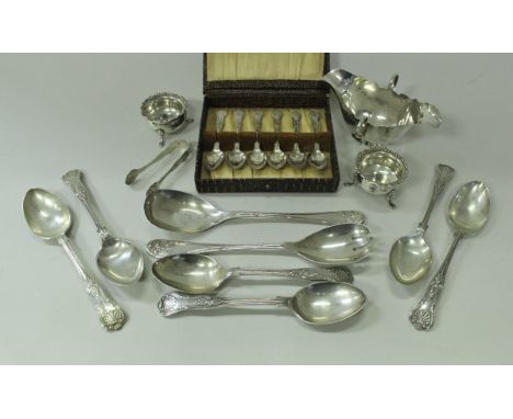 A collection of silver wares to include a cased set of six silver teaspoons (by Harrison Brothers &amp; Howson, Sheffield 195