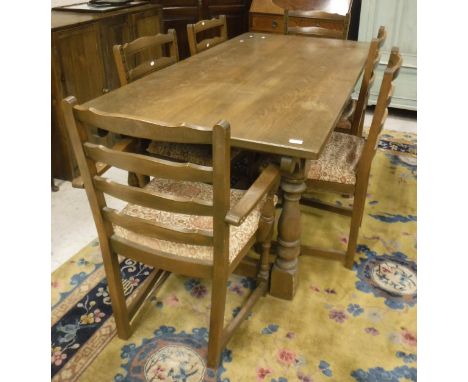 A set of six Old Charm ladder back dining chairs (4 plus 2 carvers) and an oak refectory style dining table 