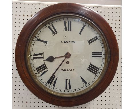 A Victorian mahogany cased circular wall dial, the movement with enamel face and Roman numerals inscribed "J Mason Halifax"