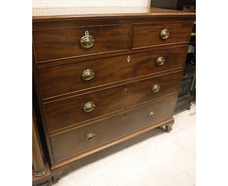 A 19th Century mahogany square front chest of two short over three long graduated drawers on ogee bracket feet 