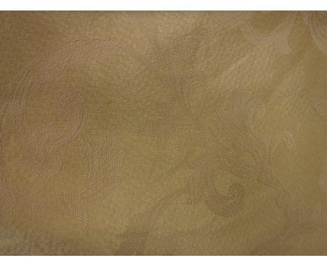 A pair of silk Damask type gold curtains, interlined, with fixed triple pinch pleat headings,  approx 237 cm drop x 440 cm wi