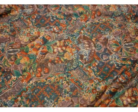 Five pairs of Crowson Fabrics "Palladio" cotton curtains, variously interlined and self lined, interlined with contrasting fa