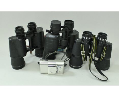Three pairs of binoculars including a Miranda 10 x 50, a pair of 16 x 50 field binoculars, another pair of 8-24 x 50 binocula