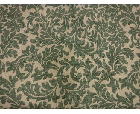 Two pairs of cotton type cream and green Classical foliate curtains, lined, with taped triple pinch pleat headings, approx 21