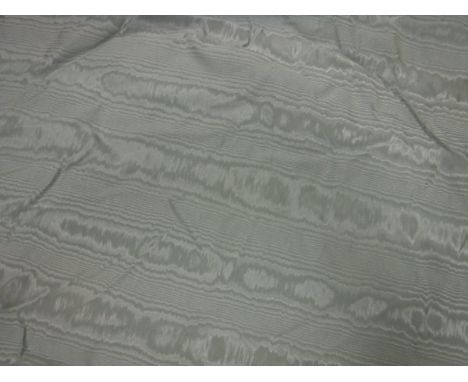 A pair of watermark silk duck egg blue interlined curtains, with fixed triple pinch pleat headings and integral pelmets 295cm