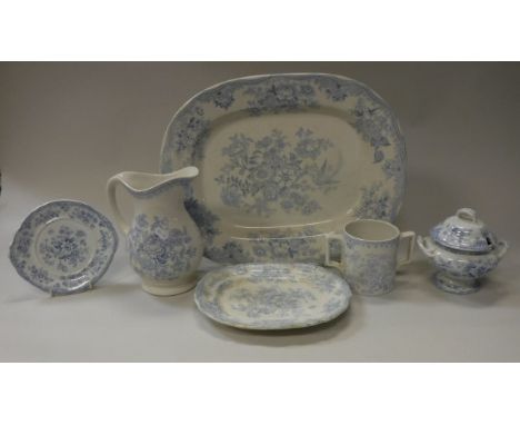 A collection of blue and white "Asiatic Pheasant" pattern china wares including tureens, covers, etc, together with other sim