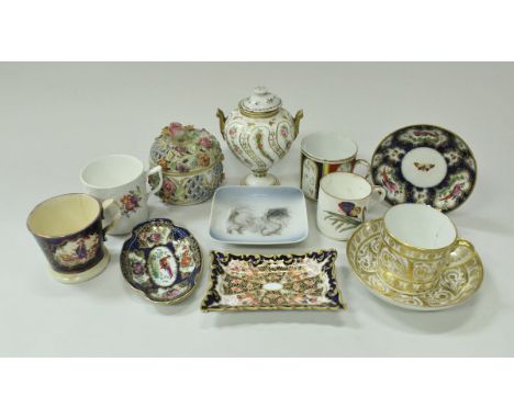 A collection of 19th Century and later English and Continental china wares to include a Dr Wall Period Worcester saucer depic