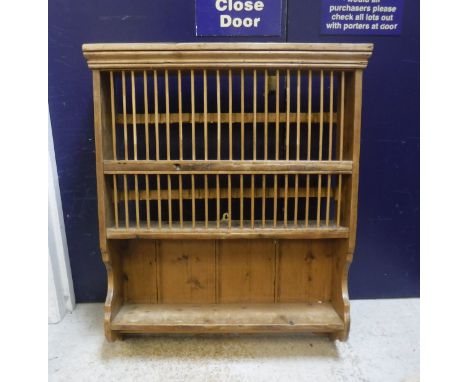 A late Victorian pine two tier plate rack with single shelf CONDITION REPORTS 89cm width 106cm height 24cm depth approx