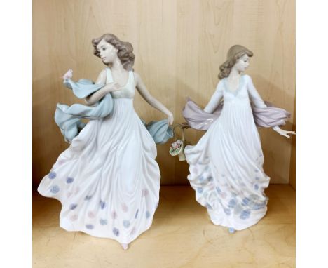 Two large Lladro figures of girls, tallest H. 31cm. ( basket girl slightly a/f to flowers).