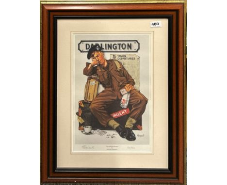 A framed limited edition 84/850 pencil signed lithograph 'The Railway Sleeper' by Malcom Greensmith, frame size 52 x 67cm.