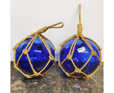 Two large glass fishing floats, Dia. 26cm.