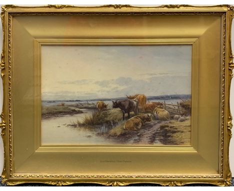 A gilt framed watercolour entitled 'Axe Marshes Near Seaton' by Thomas Rowden (British 1842 - 1926) frame size 58 x 45cm.